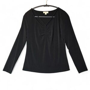 The General Good Ruched Long Sleeve Blouse Black M Regular Fit Neutral NWOT